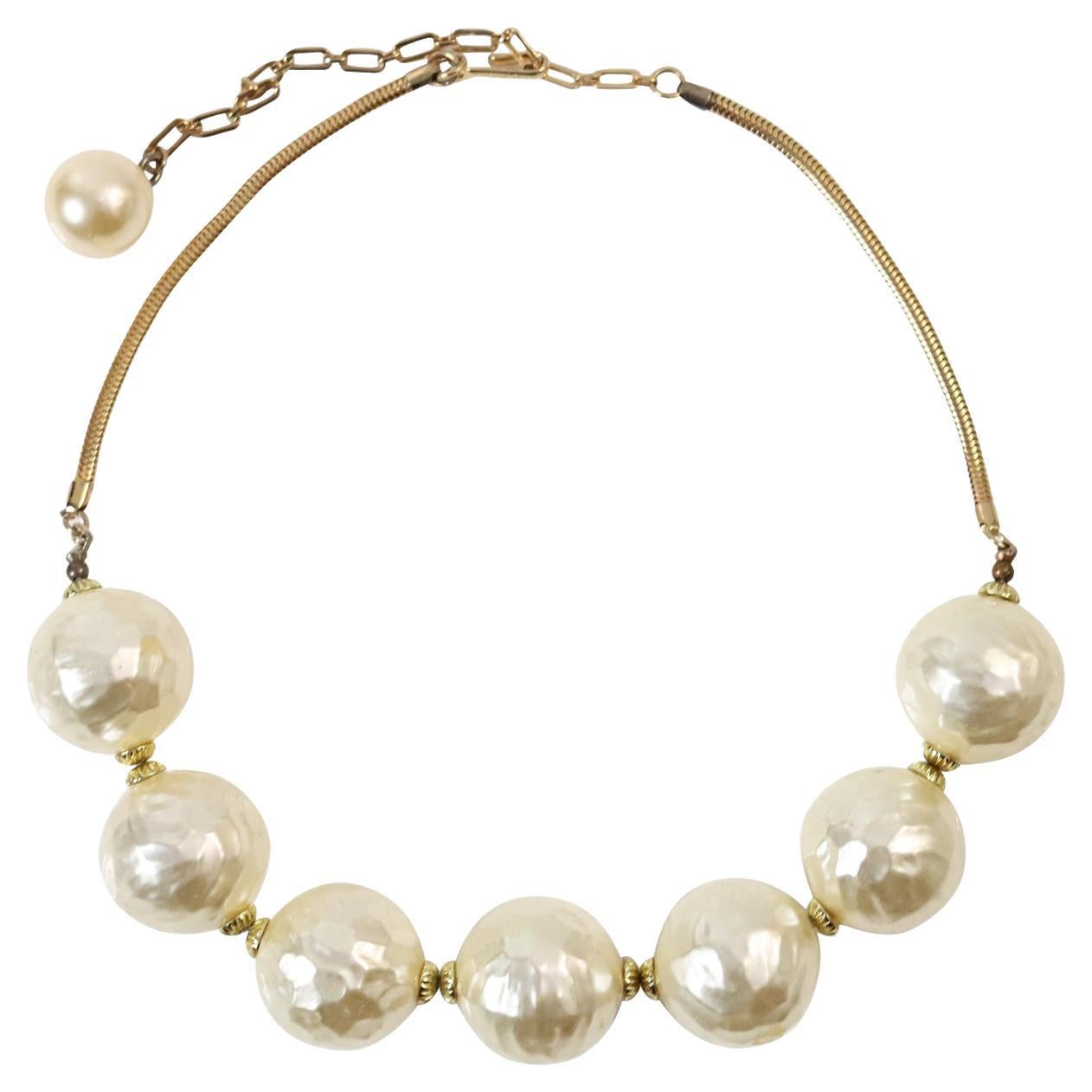 Vintage Gold Tone with Faux Pearls Choker Necklace Circa 1960s
