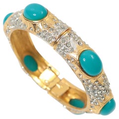 Bracelet vintage en or avec fausse turquoise et diamants Circa 1980's
