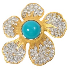Vintage Gold Tone With Faux Turquoise and Diamante Brooch Circa 1980's
