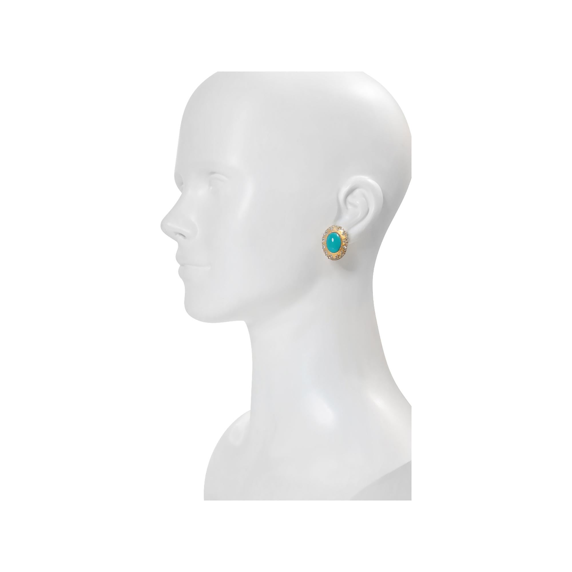 Vintage Gold-Ton mit Faux Türkis und Diamanten  Ohrringe CIRCA 1980er Jahre (Moderne) im Angebot