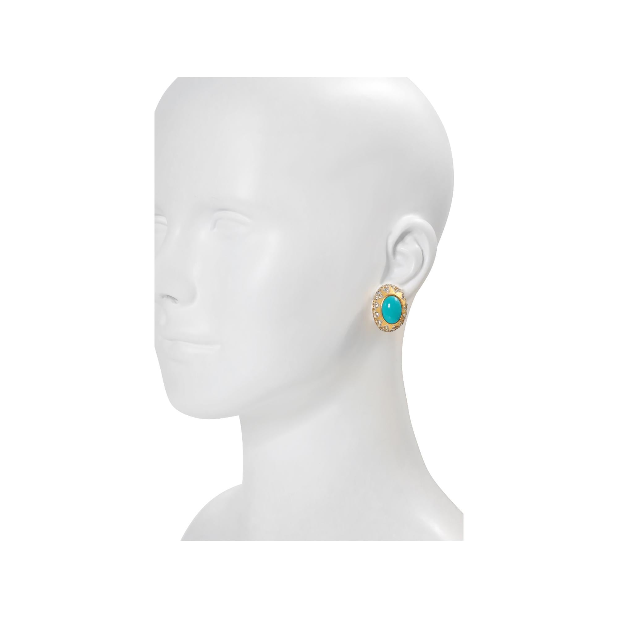 Vintage Gold-Ton mit Faux Türkis und Diamanten  Ohrringe CIRCA 1980er Jahre im Zustand „Gut“ im Angebot in New York, NY
