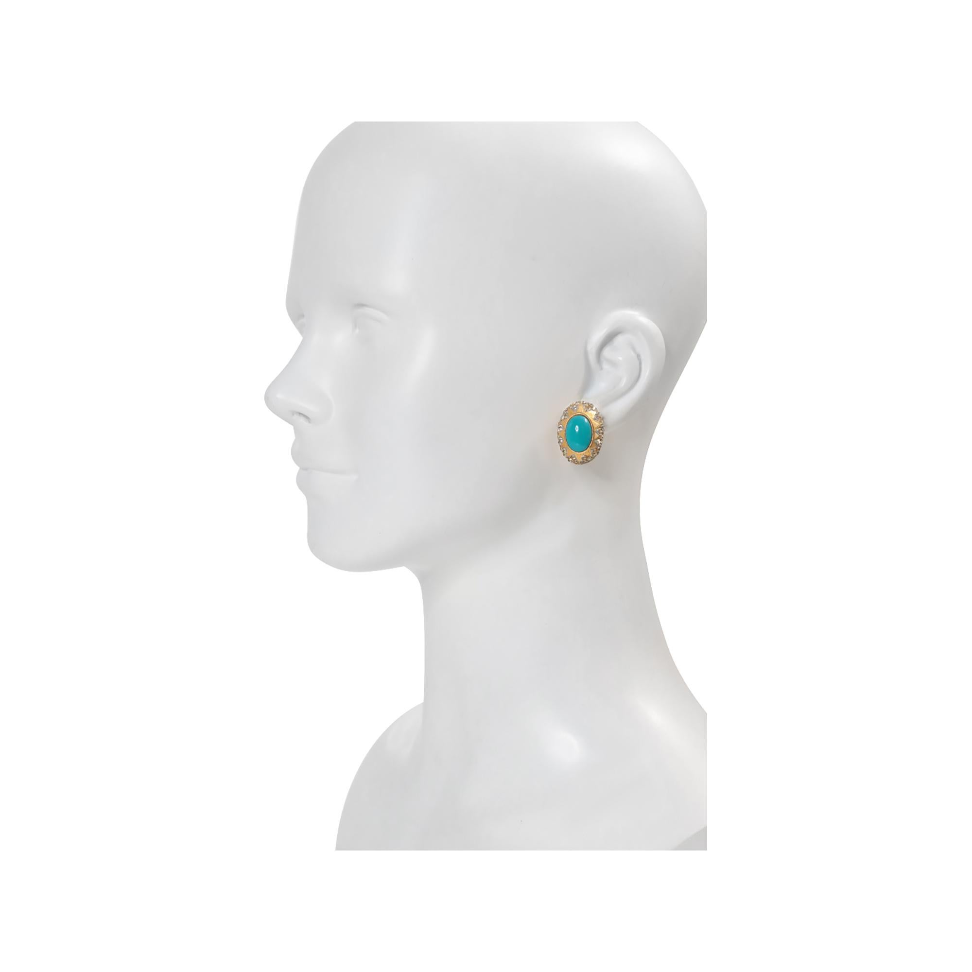 Vintage Gold-Ton mit Faux Türkis und Diamanten  Ohrringe CIRCA 1980er Jahre für Damen oder Herren im Angebot