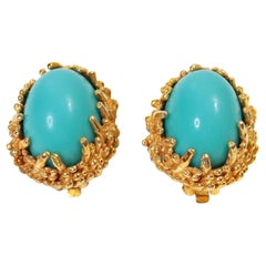 Vintage Gold Tone With Faux Turquoise Earrings Circa 1980's