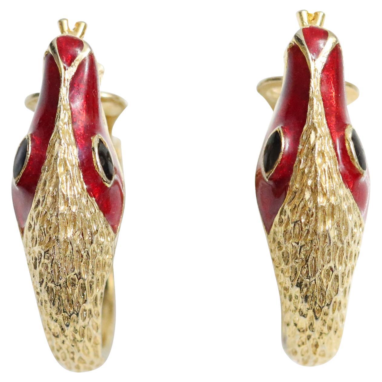Vintage Gold Tone with Red Enamel Earrings Circa 1990s. These earrings look so chic on the ears.  They are gold tone, but at the ear point, you see the red snake at the point of your ear, which is the focal point.  Just divine.  I always try to buy