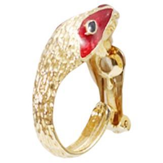 Modern Vintage Gold Tone with Red Enamel Earrings Circa 1990s For Sale