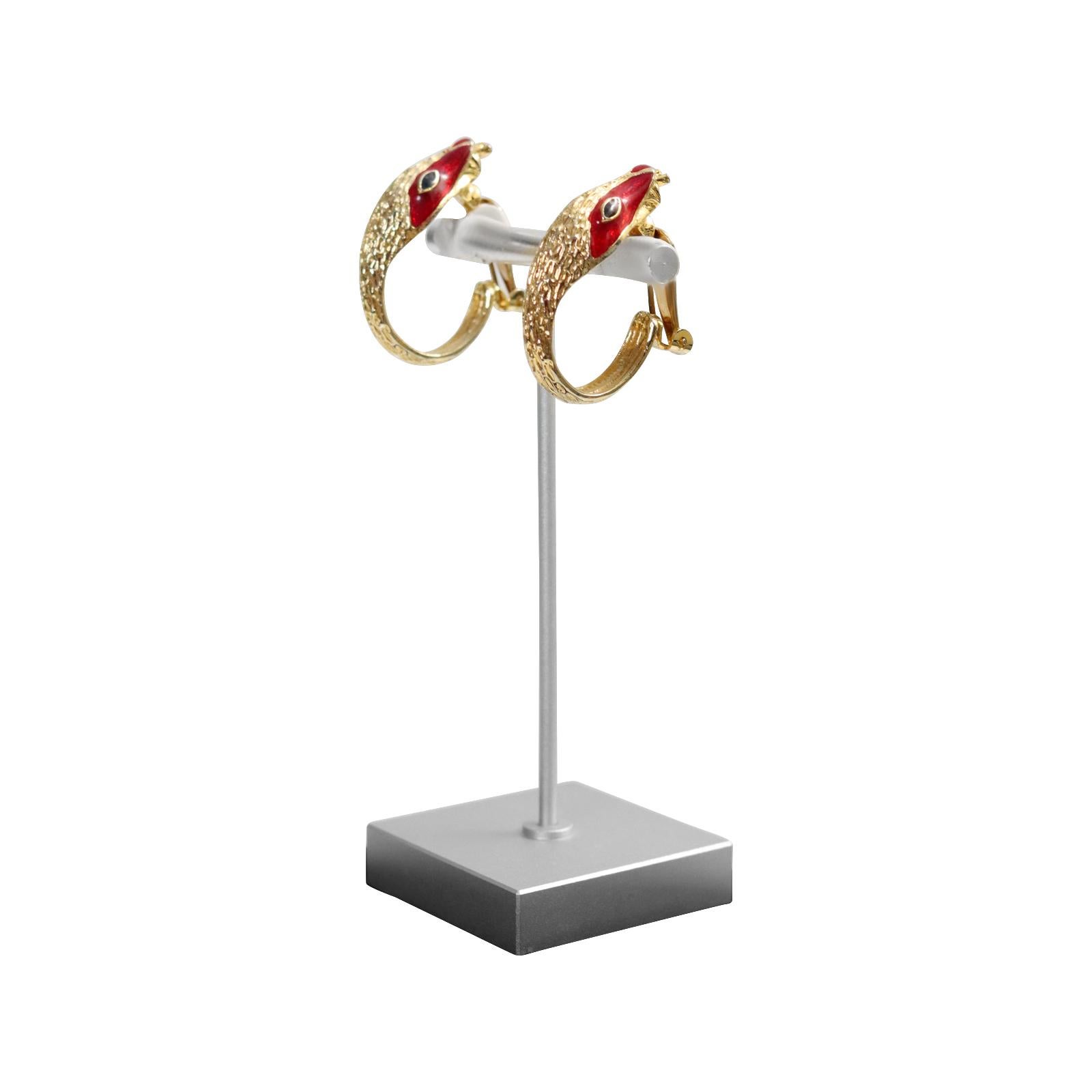 Vintage Gold Tone with Red Enamel Earrings Circa 1990s For Sale 1
