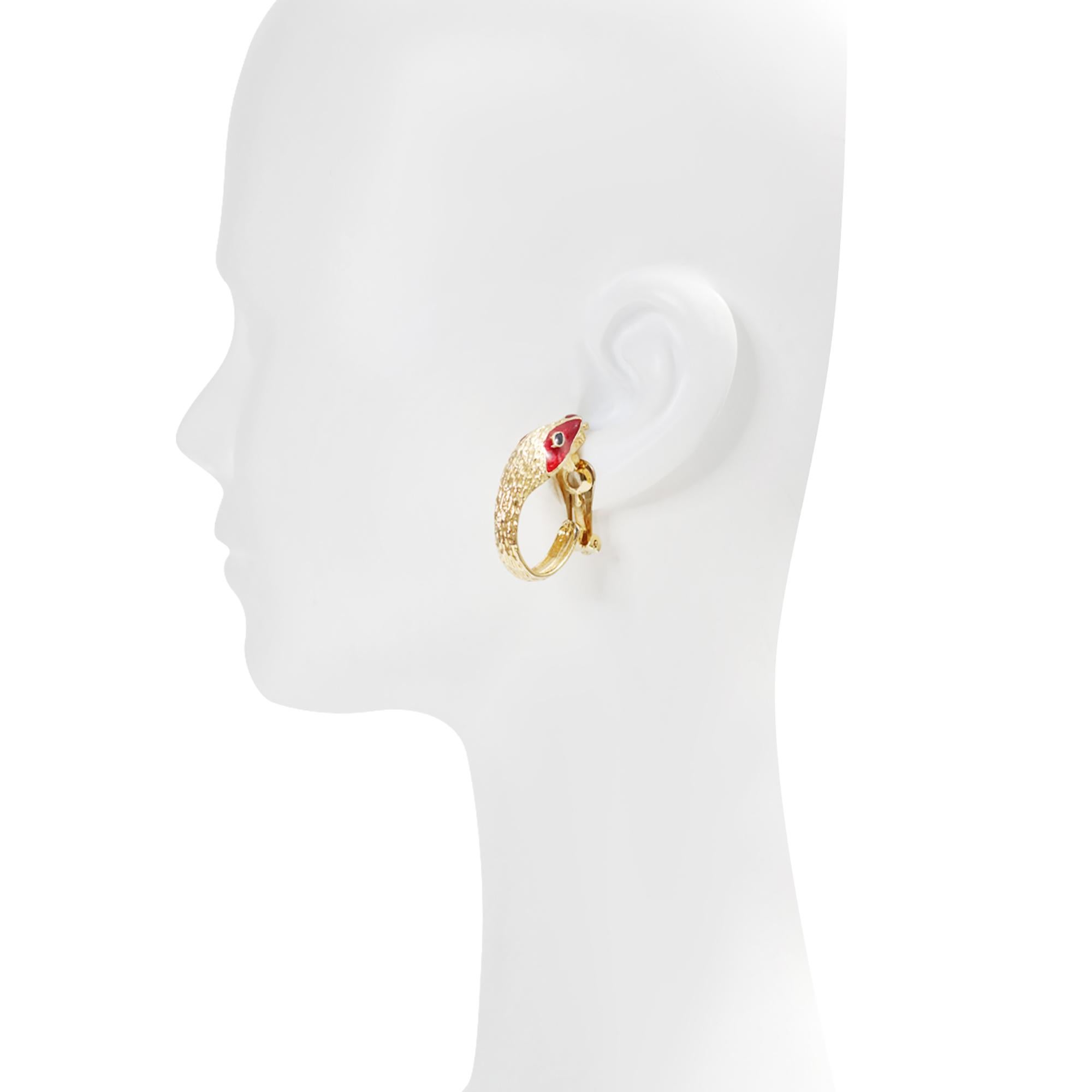 Vintage Gold Tone with Red Enamel Earrings Circa 1990s In Good Condition For Sale In New York, NY