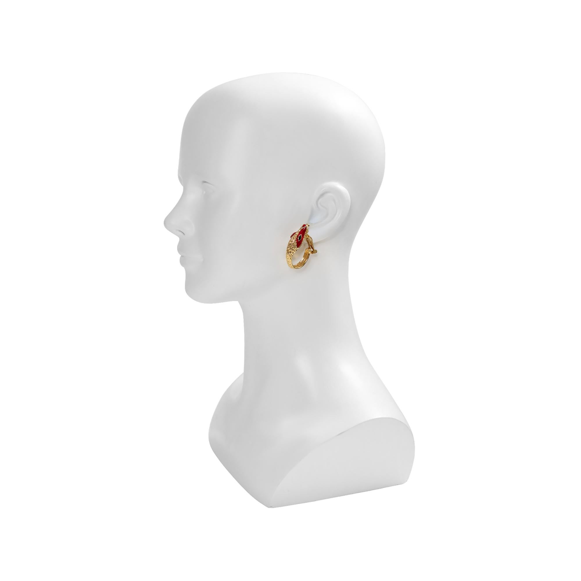 Women's or Men's Vintage Gold Tone with Red Enamel Earrings Circa 1990s For Sale