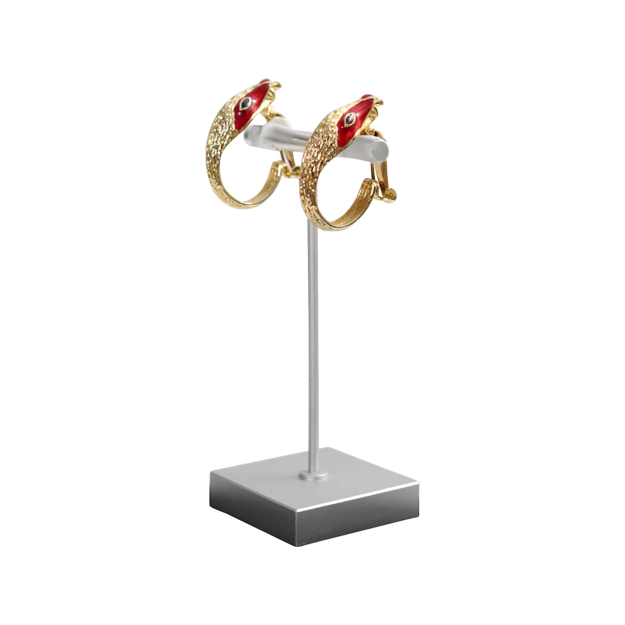 Vintage Gold Tone with Red Enamel Earrings Circa 1990s For Sale 2