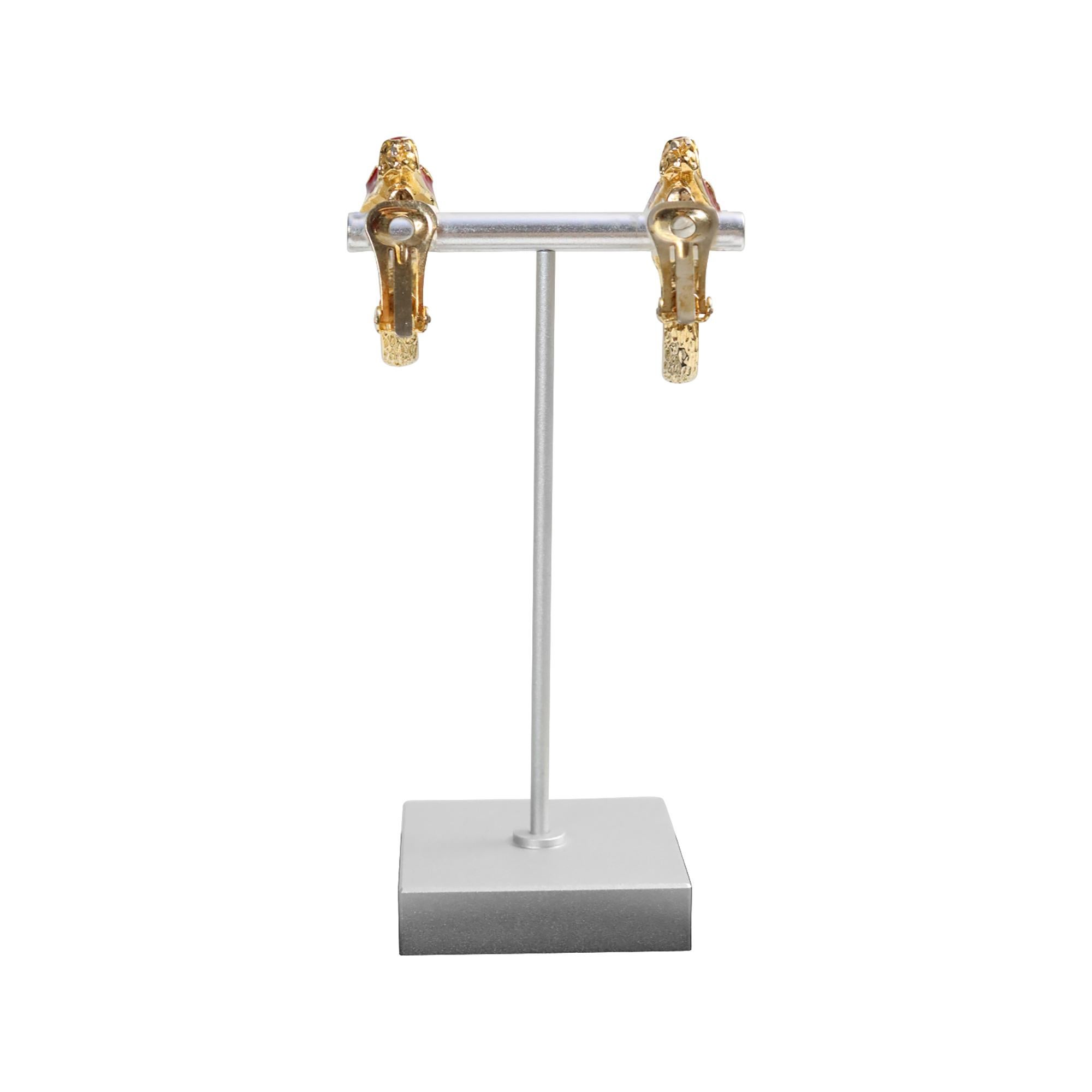 Vintage Gold Tone with Red Enamel Earrings Circa 1990s For Sale 4