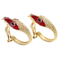 Vintage Gold Tone with Red Enamel Earrings Circa 1990s