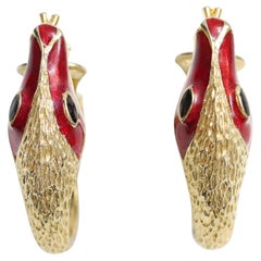 Orecchini vintage in tonalità oro con smalto rosso, circa anni '90