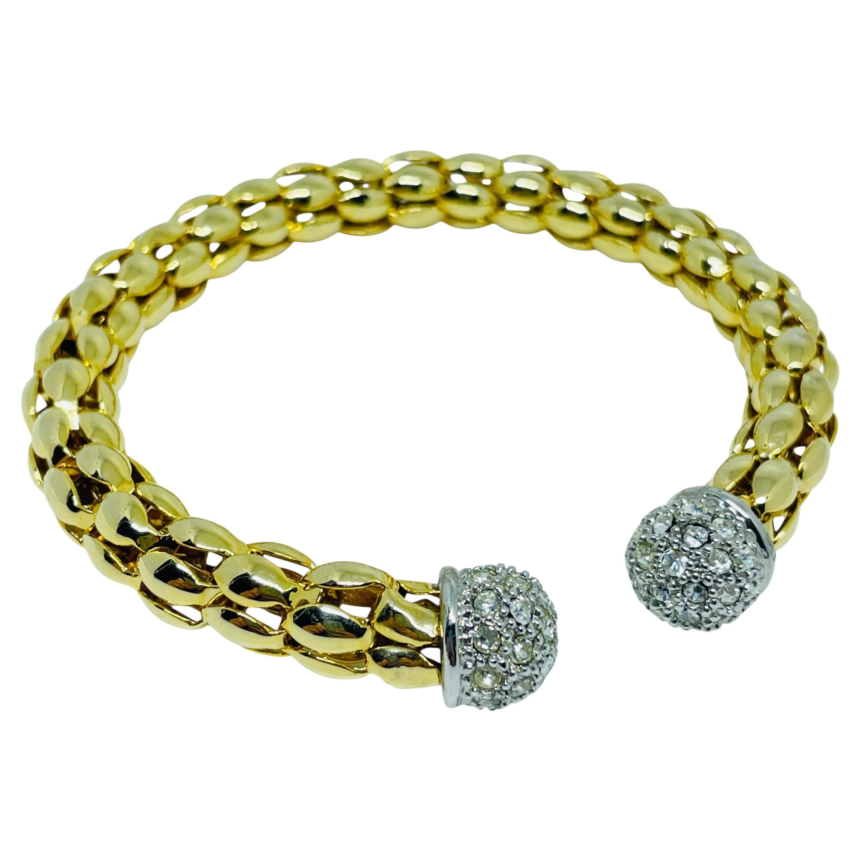 Vintage gold tone with rhinestones designer flexible cuff bracelet