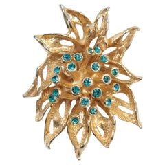 Vintage Gold Tone With Teal Diamante Brooch, Circa 1980s