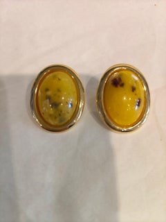 Vintage Gold tone yellow stone earr