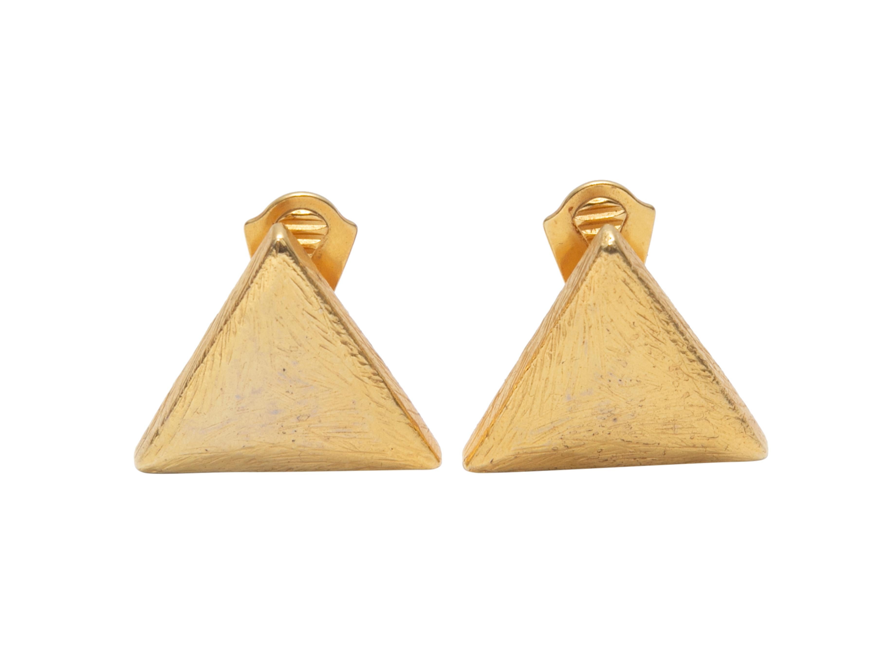 Vintage Gold-Tone Yves Saint Laurent Triangular Clip-On Earrings In Good Condition For Sale In New York, NY
