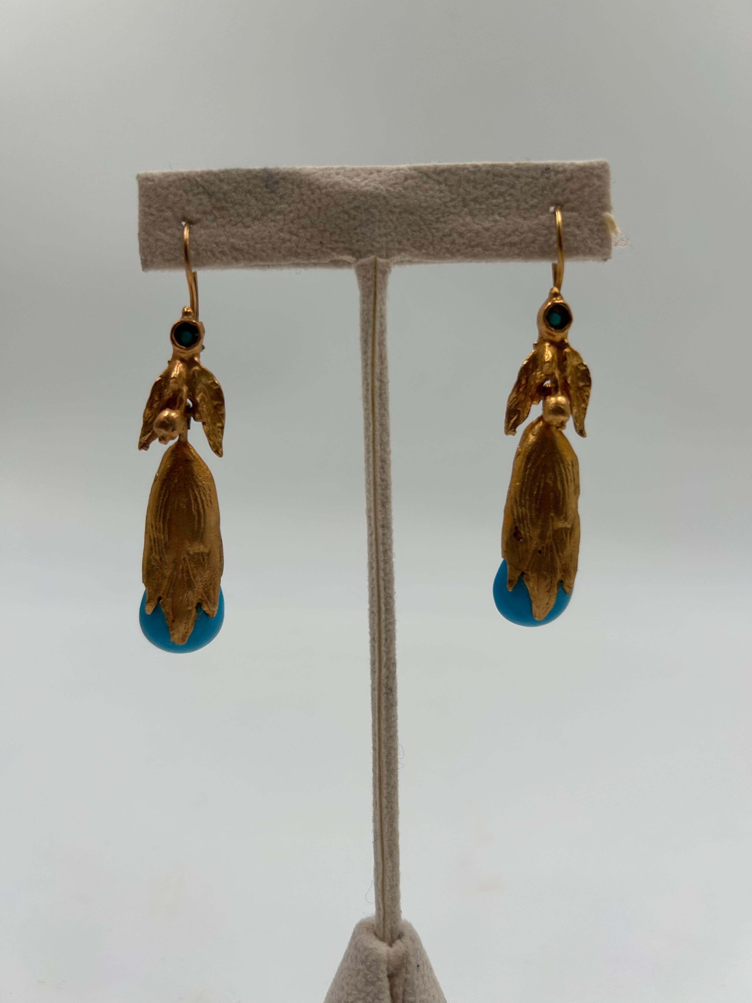 Women's or Men's Vintage Gold-Toned Brass Floral Drop Earrings For Sale