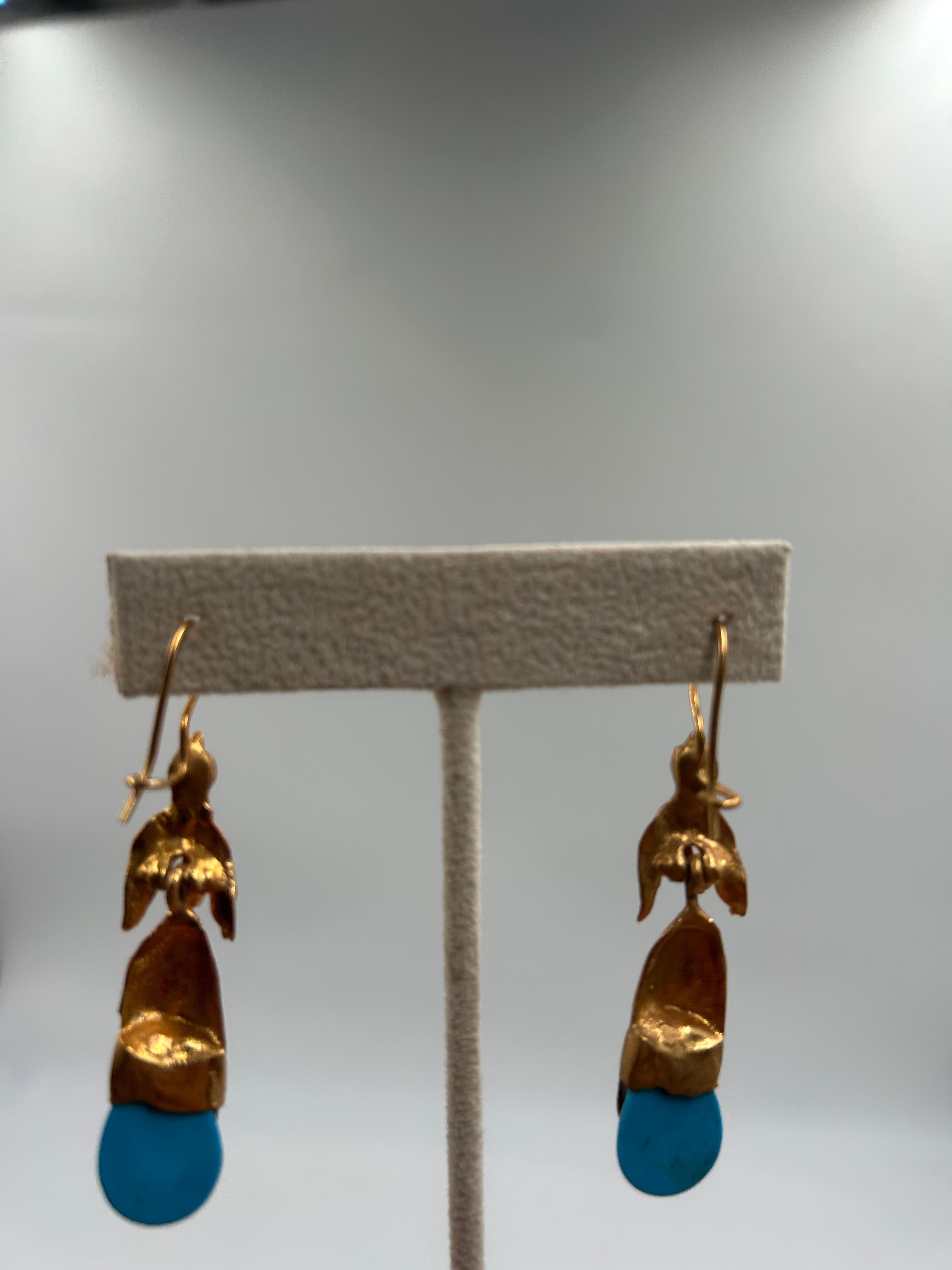 Vintage Gold-Toned Brass Floral Drop Earrings For Sale 1