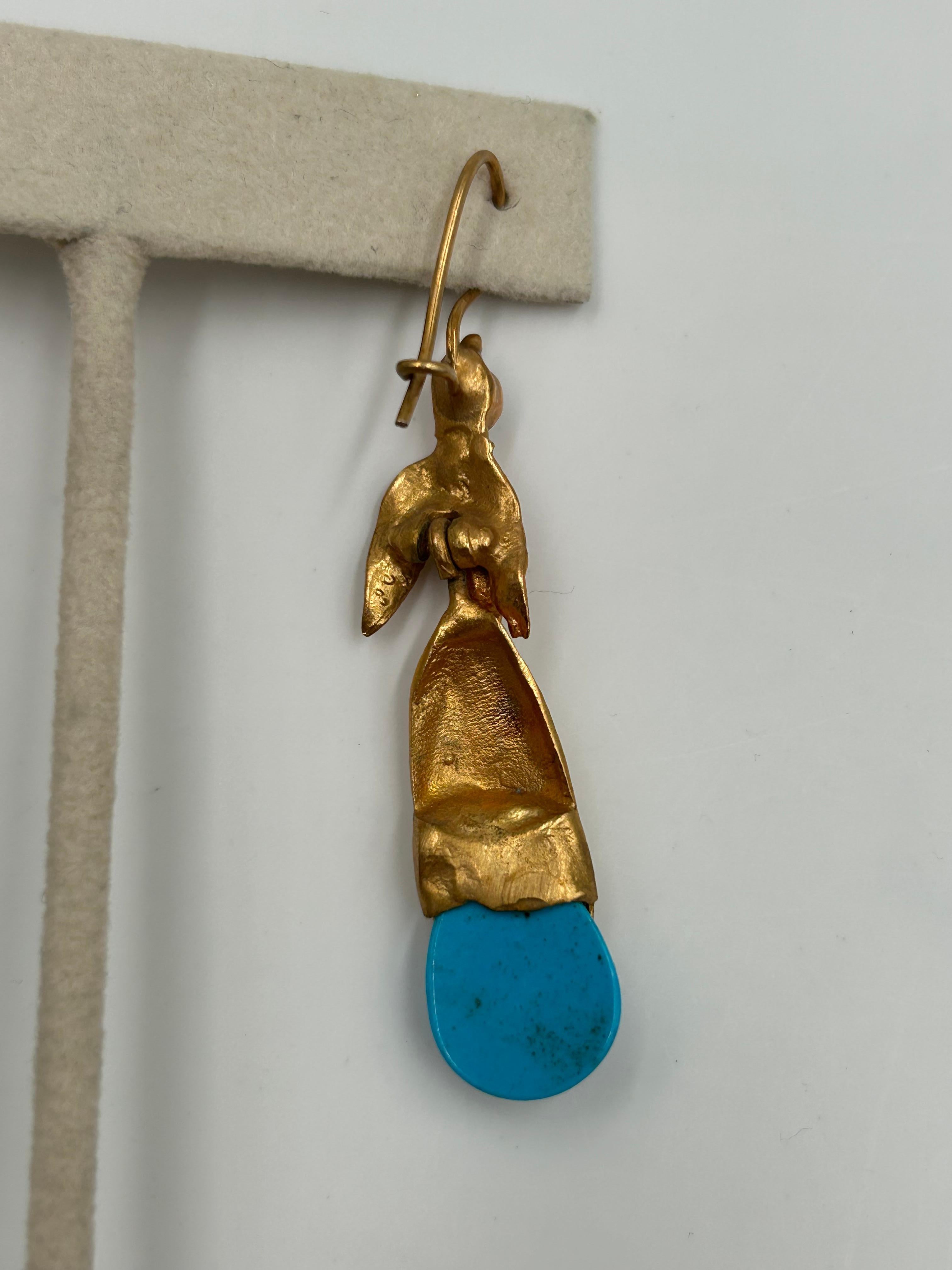 Vintage Gold-Toned Brass Floral Drop Earrings For Sale 3