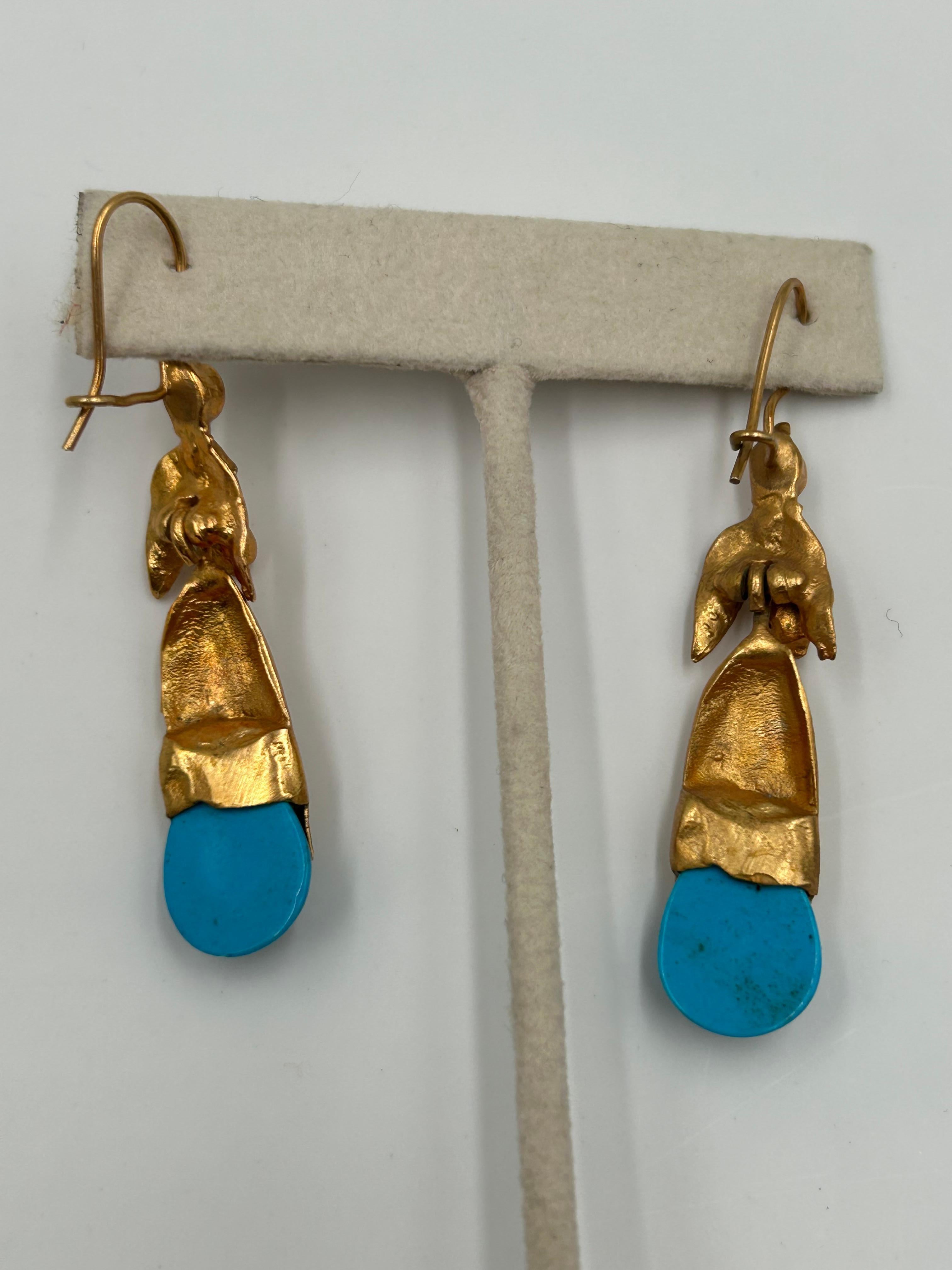 Vintage Gold-Toned Brass Floral Drop Earrings For Sale 4