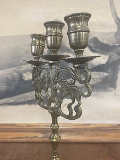 Vintage Gold Toned Candelabra With Lion Motif.