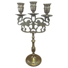 Vintage Gold Toned Candelabra With Lion Motif.