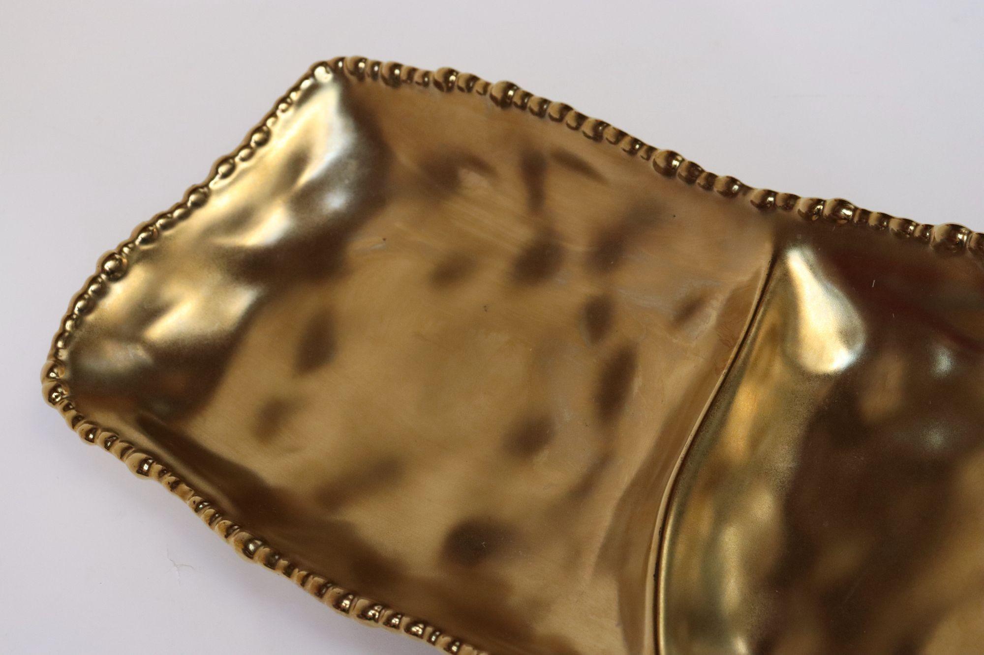 Vintage Gold Toned Porzellan geteilt Servierplatte im Angebot 7