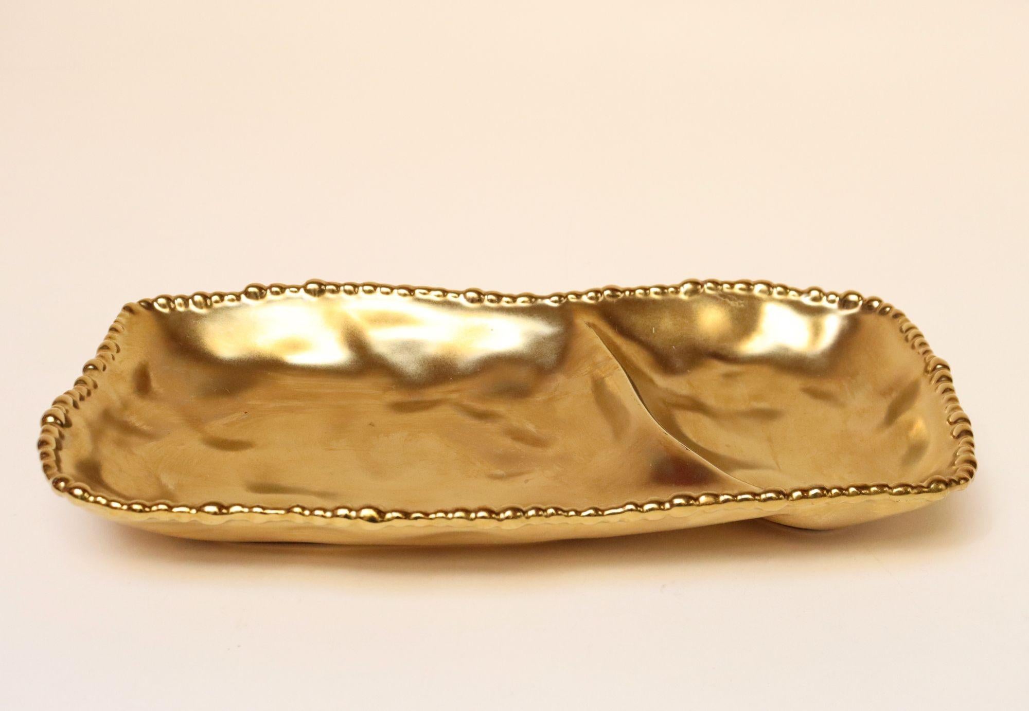 Vintage Gold Toned Porzellan geteilt Servierplatte (Hollywood Regency) im Angebot
