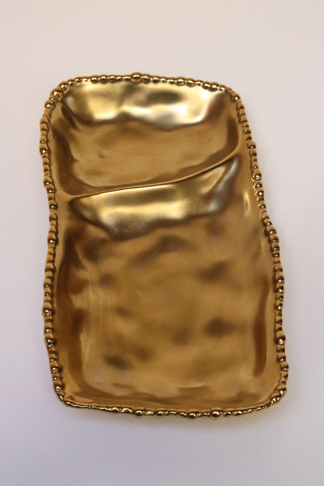 Vintage Gold Toned Porzellan geteilt Servierplatte (amerikanisch) im Angebot