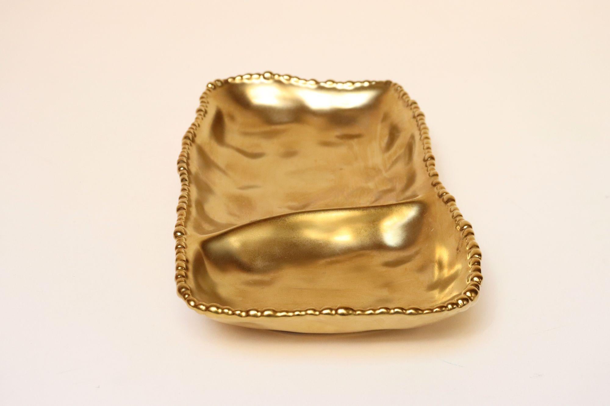 Vintage Gold Toned Porzellan geteilt Servierplatte im Angebot 3
