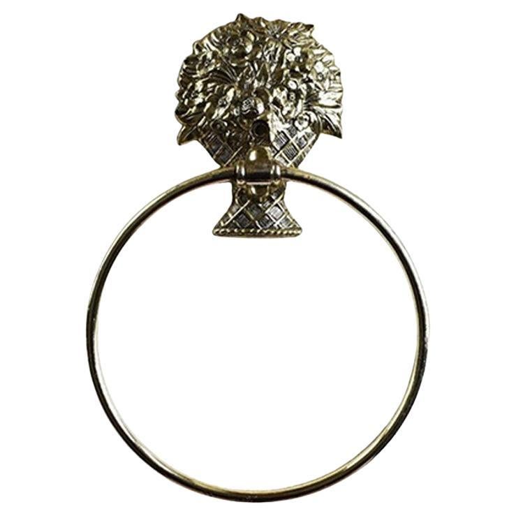 Vintage Gold Towel Ring Rack with Basket of Flowers Motif