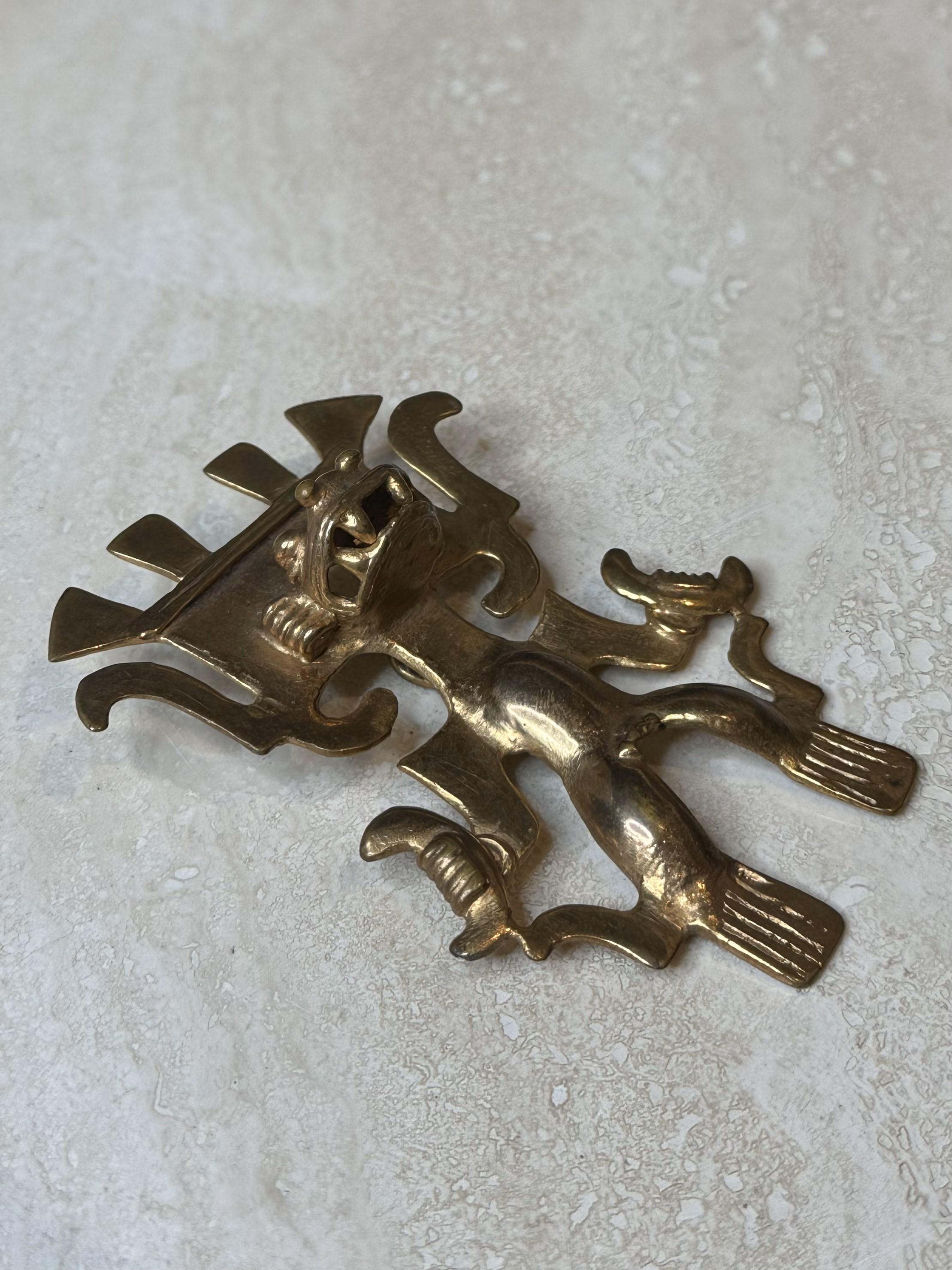 Women's or Men's Vintage Gold Tribal Pendant For Sale