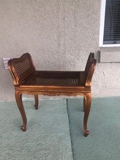 Vintage Gold Leaf  Vanity Window Bench With Caning Seat and Armrs