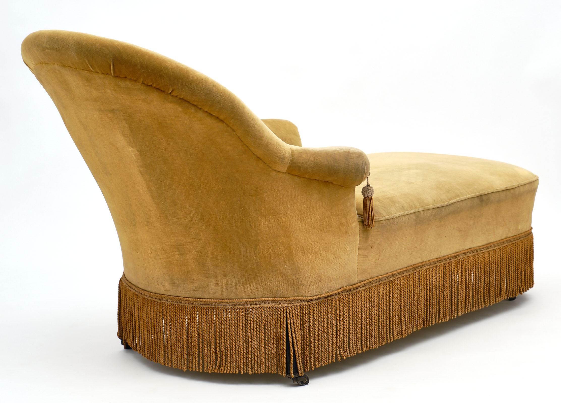 19th Century Vintage Gold Velvet Chaise Lounge