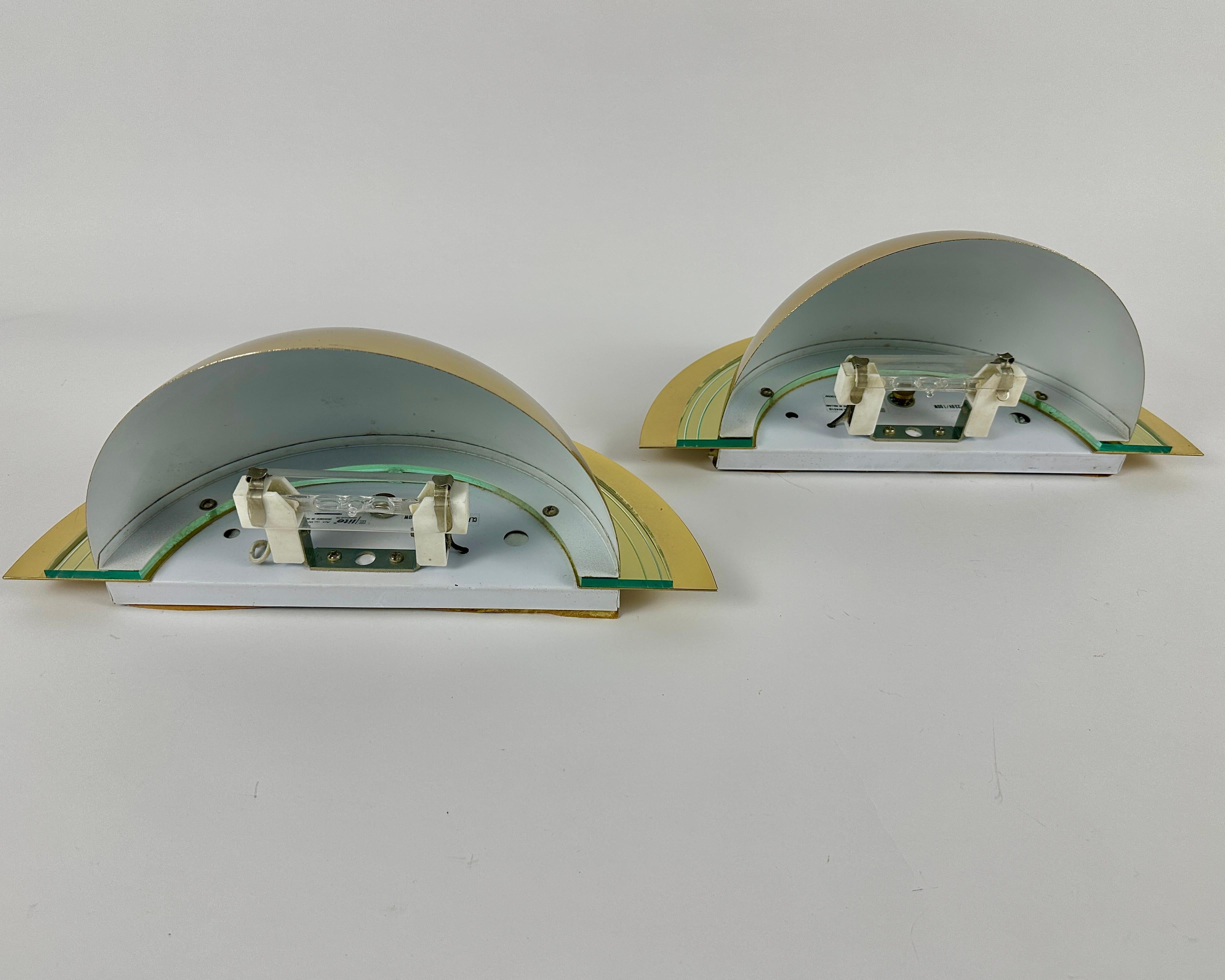 Hollywood Regency Vintage Gold Wall Lights 24k Gold Plated Half Moons Pair of Regency Sconces For Sale