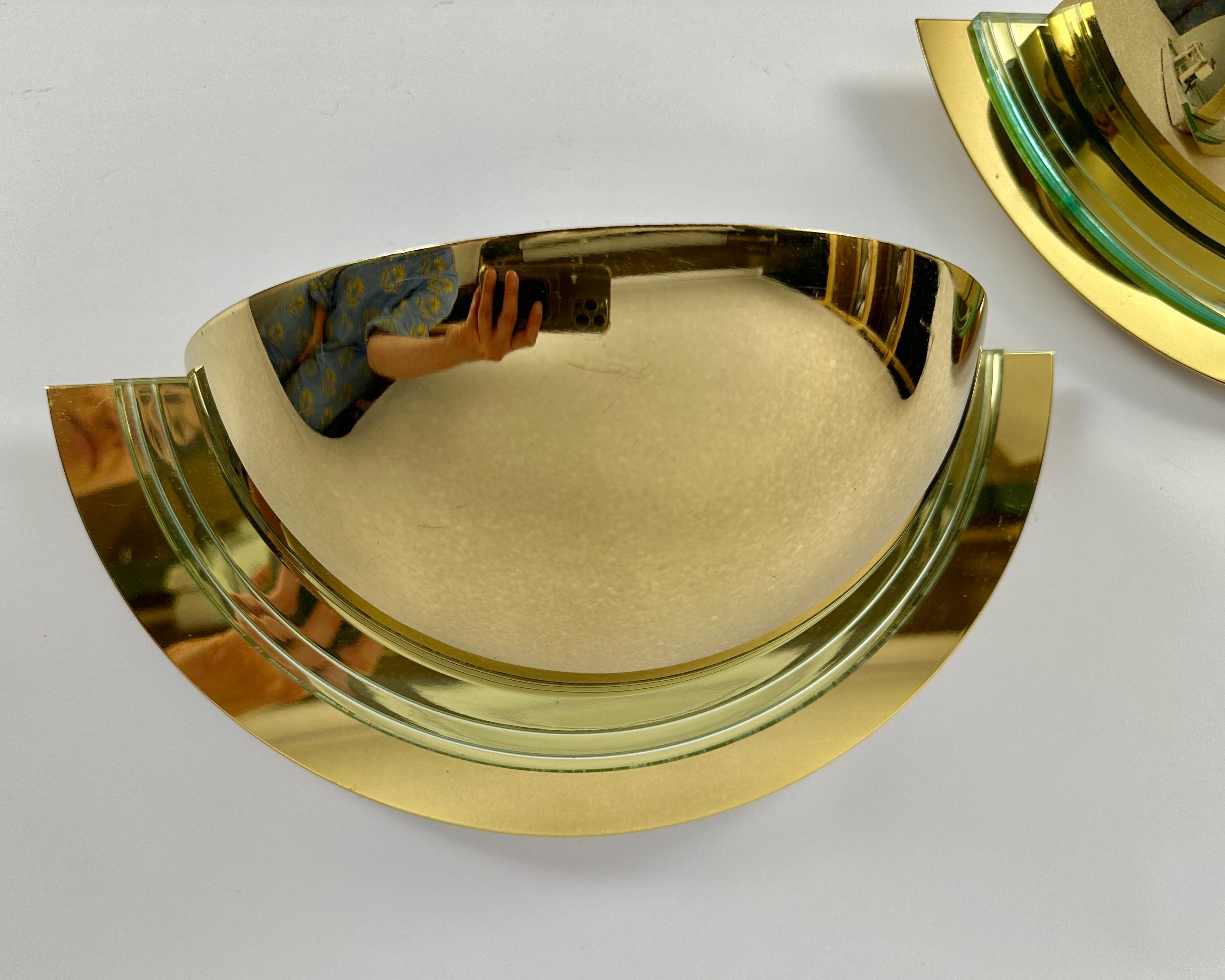 Unknown Vintage Gold Wall Lights 24k Gold Plated Half Moons Pair of Regency Sconces For Sale