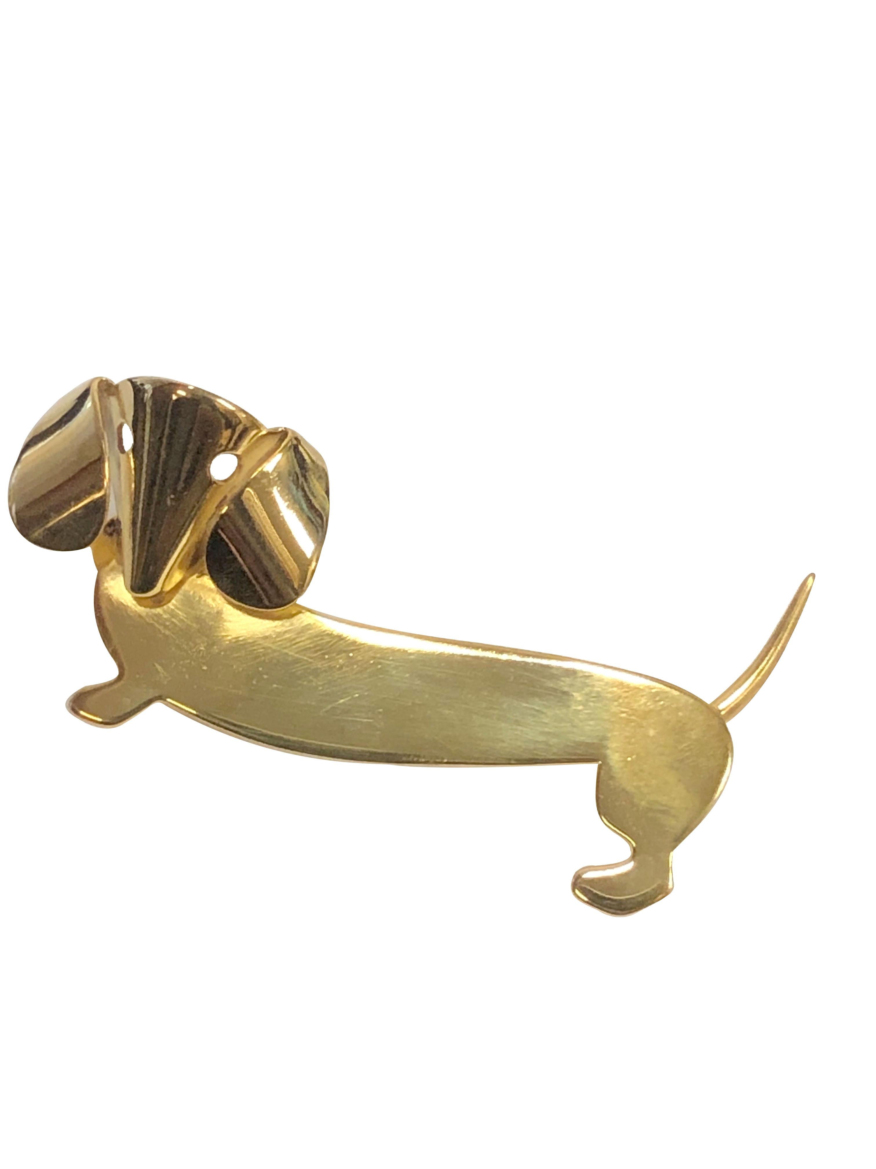 Vintage Gold Wash Dachshund Dog Brooch In Excellent Condition In Chicago, IL