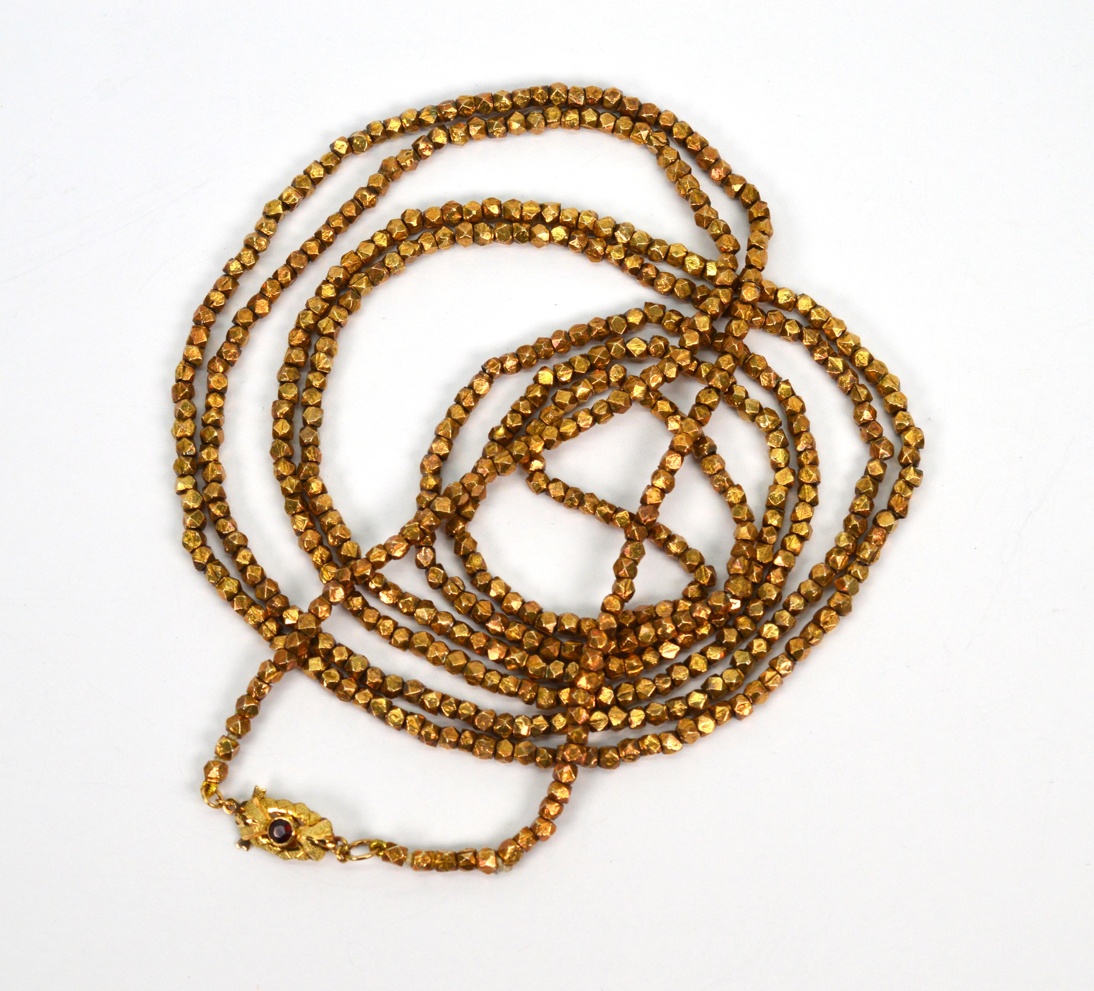 Vintage Gold Wash Silver Nugget 64 Inch Necklace w 14K Yellow Gold Garnet Clasp For Sale 5