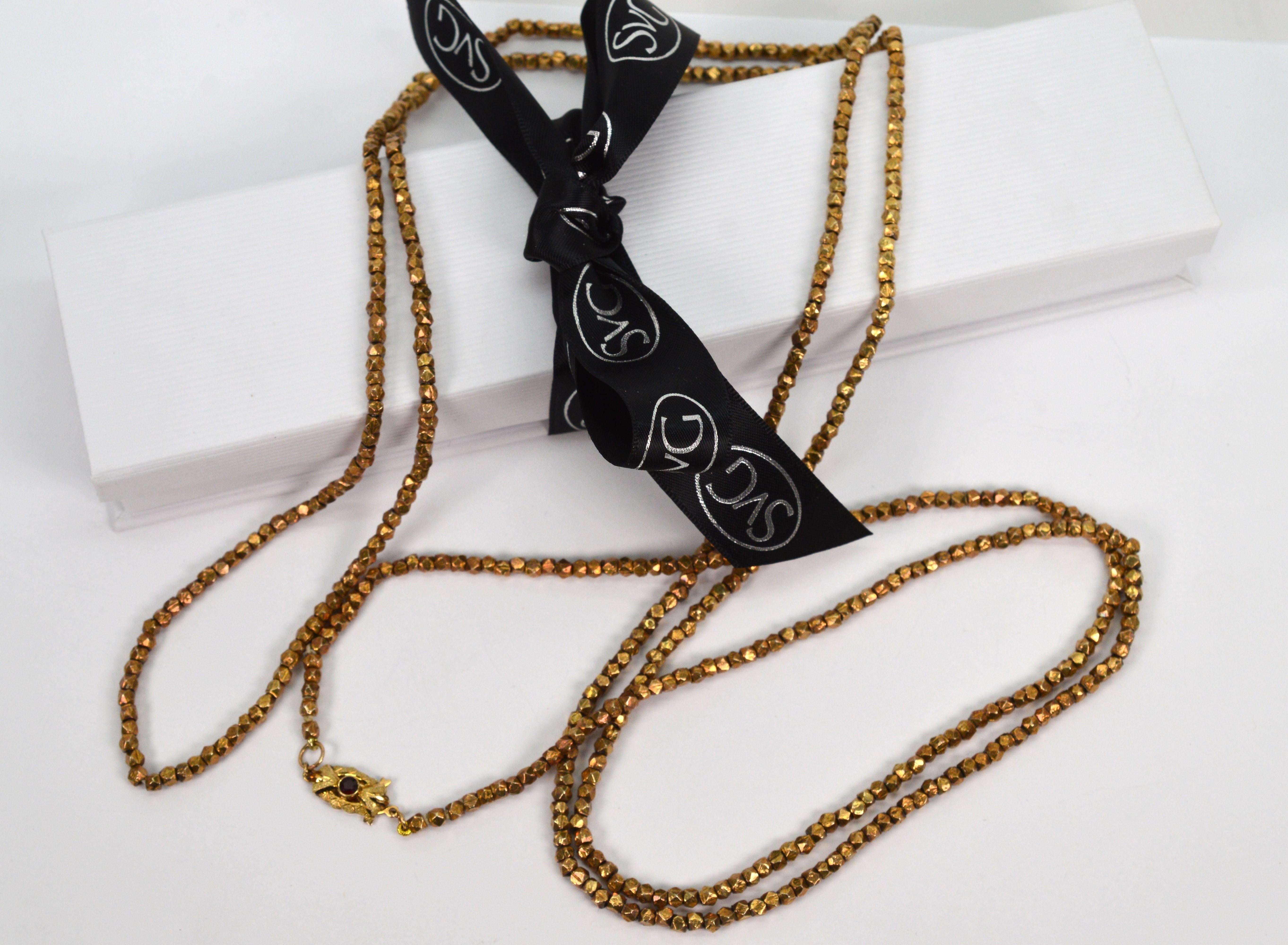 Vintage Gold Wash Silver Nugget 64 Inch Necklace w 14K Yellow Gold Garnet Clasp For Sale 6