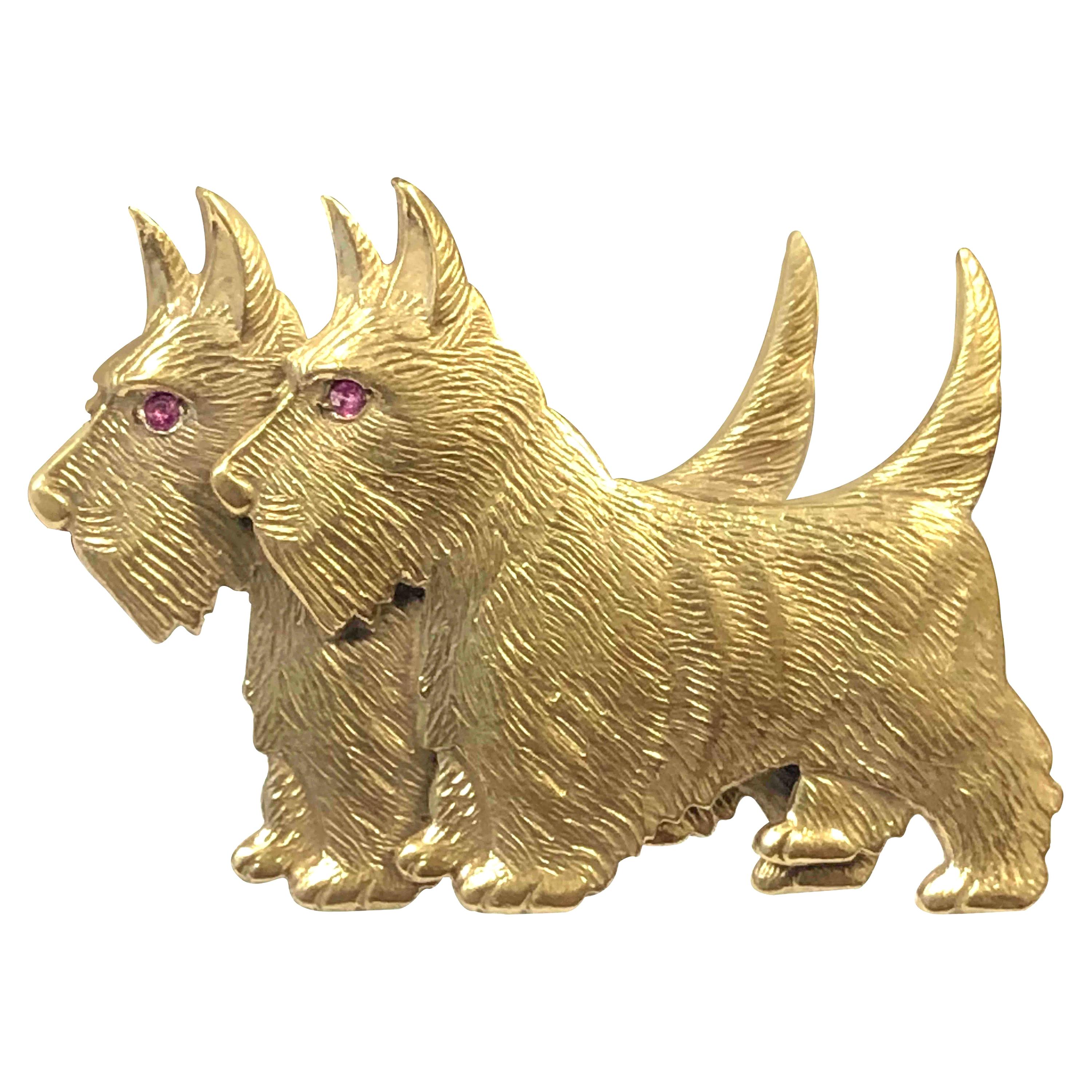Vintage Gold Wash Vermeil Scottish Terrier Dogs Brooch