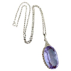 Vintage Gold-Washed Silver Faceted Amethyst Pendant and Chain