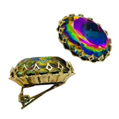 Vintage gold watermelon glass designer runway clip on earrings