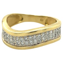 Gold Wave Band, 0,25CT Diamant, Ring aus 18 Karat Gelbgold, Hochzeitsring