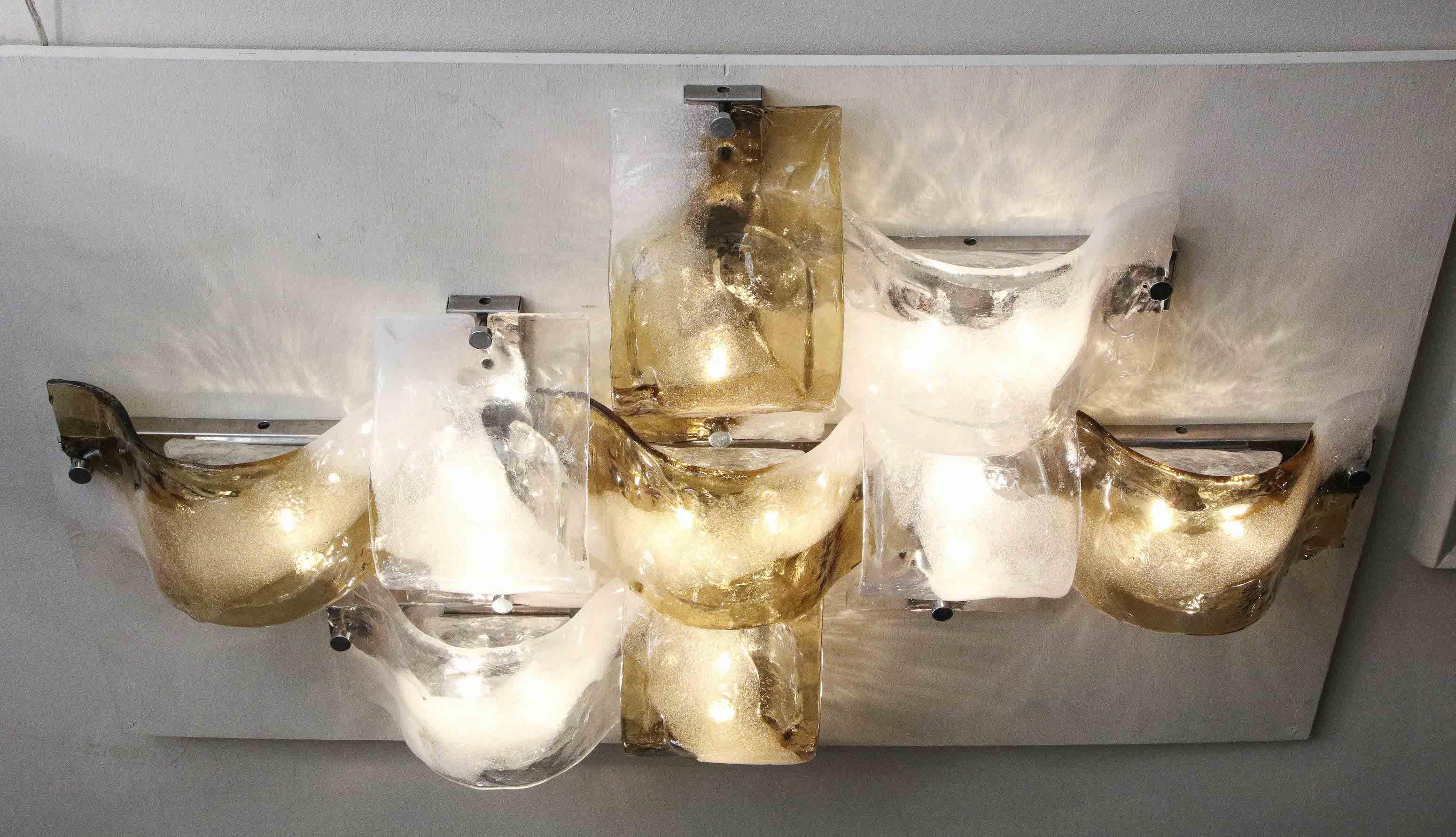 Vintage Gold White and Clear Mazzega Glass Flush Mount Lighting 4