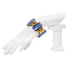 Bracelet Vintage en or et verre bleu, circa 1940s