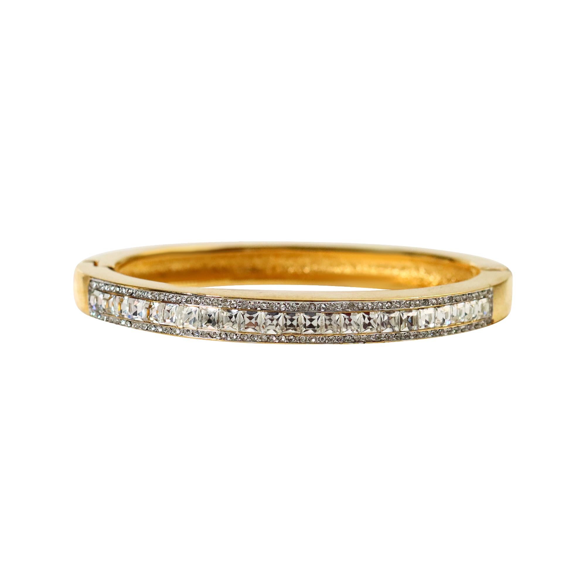 Oro vintage con cristal transparente  Pulsera articulada Circa 1980s Moderno en venta