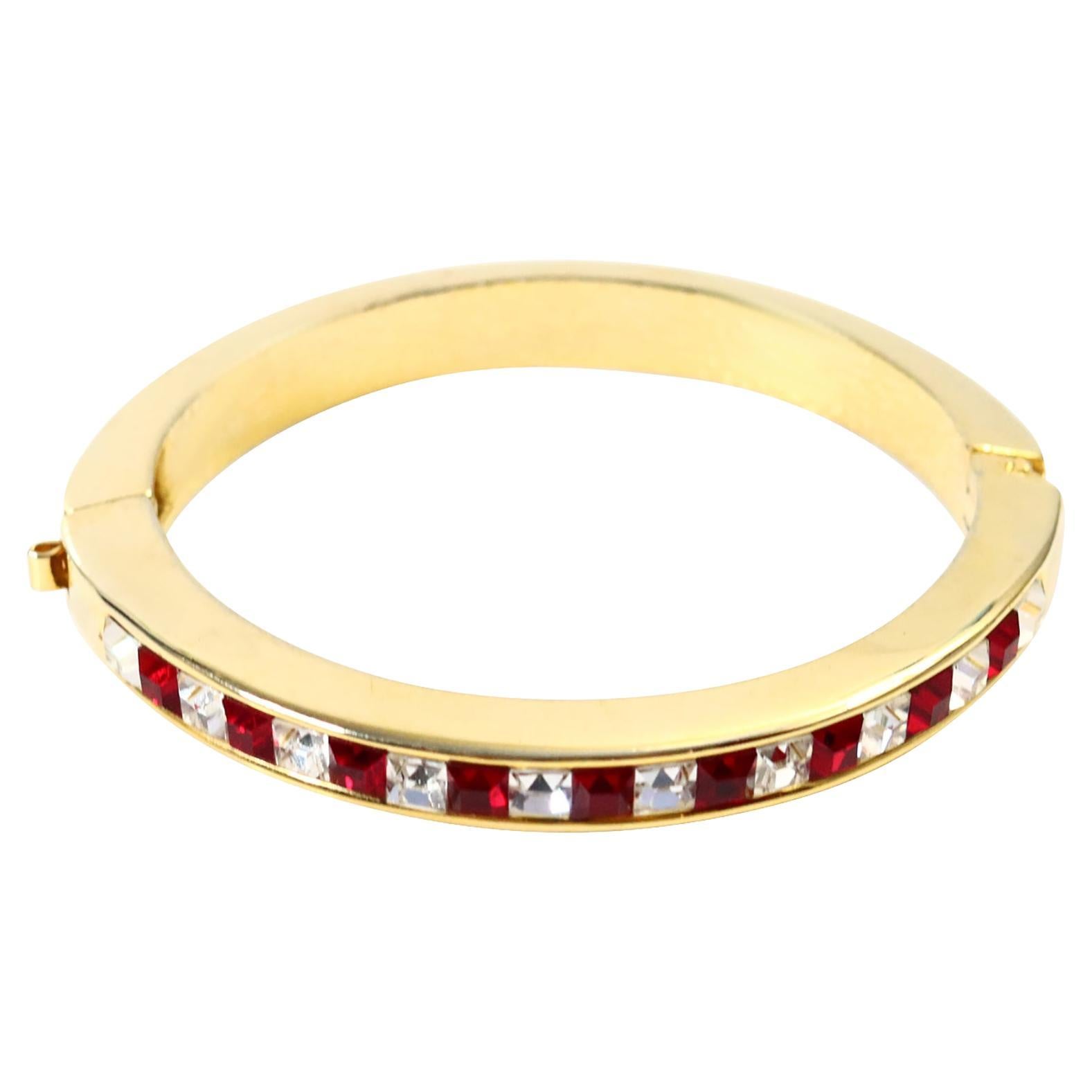 Vintage Gold with Red and Clear Crystal Bracelet Circa 1980s
