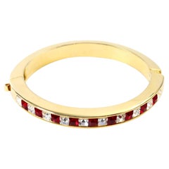 Vintage Gold with Red and Clear Crystal Bracelet Circa 1980s