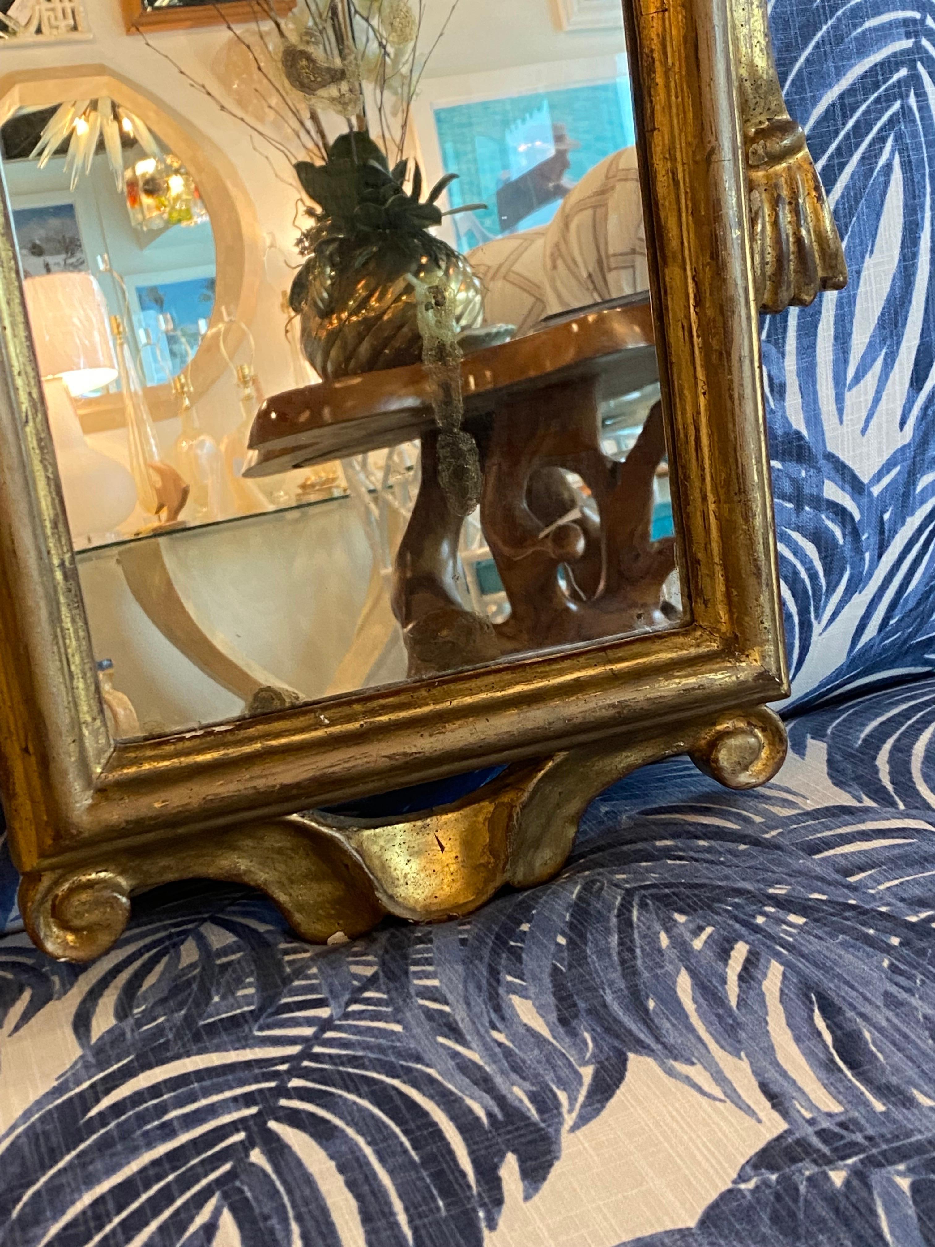 Hollywood Regency Vintage Gold Wood Gilt Wall Mirror Ribbon Tassel Bow  For Sale