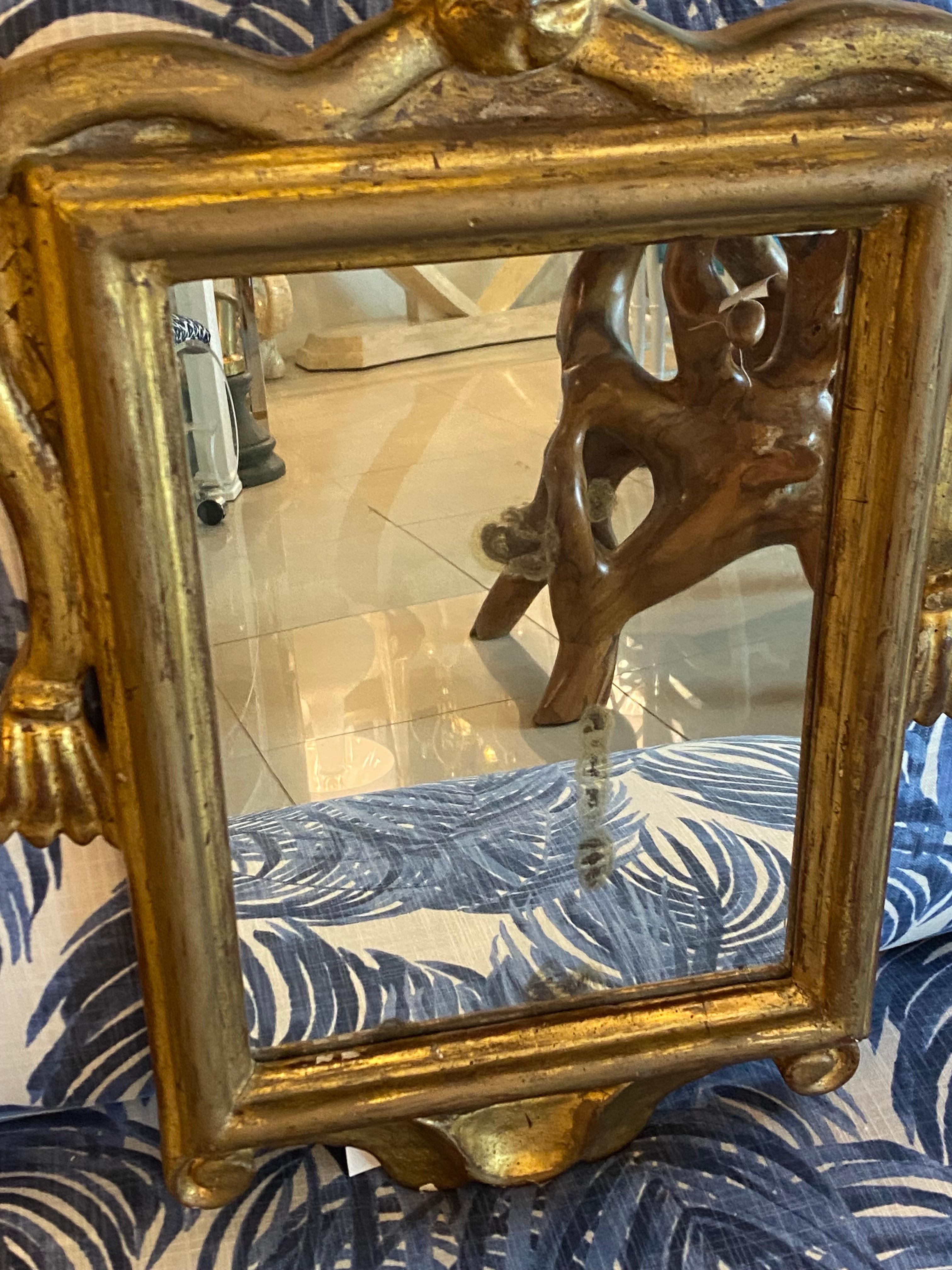 Vintage Gold Wood Gilt Wall Mirror Ribbon Tassel Bow  In Good Condition For Sale In West Palm Beach, FL